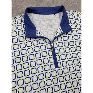 San Soleil Shirt Womens Large White Blue Green Geometric 1/4 Zip Golf Tennis